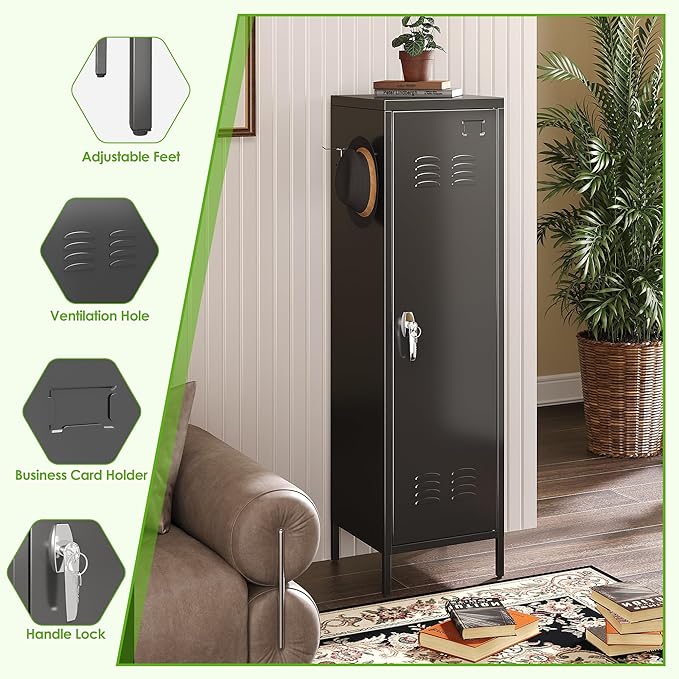Aobabo 54" H Lockable Metal Storage Lockers with, Steel Locker Cabinet with Metal Hooks and 1 Adjustable Shelf for Home, School,Office, Assembly Required, Black