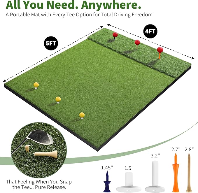 Fanshaw Premium Dual-Turf Golf Mat: 5x4ft Thickened for Backyard, Driving Range, Indoor & Outdoor Practice Hitting, Swing & Chipping, Ideal Gifts for Men Dad