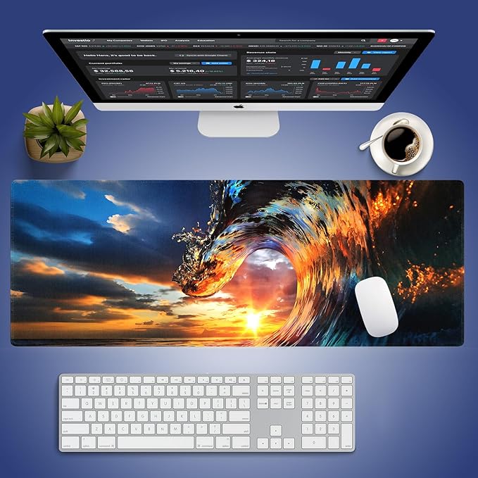 Wknoon. Extra Large Gaming & Office Mouse Pad (31.5" x 11.8") – Huge Ocean Wave Sunset Sea Landscape, Premium Anti-Slip XXL Desk Mat with Durable Stitched Edges