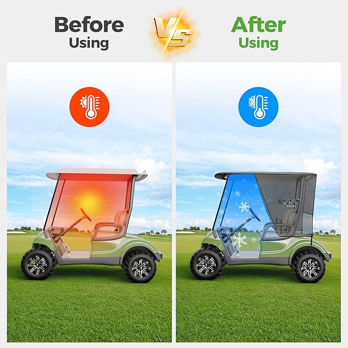 10L0L 2 Passenger Golf Cart Sun Shade Cover for Yamaha G29 Drive2 - Foldable UV-Resistant Cover with Heat Reflective Layer - Black