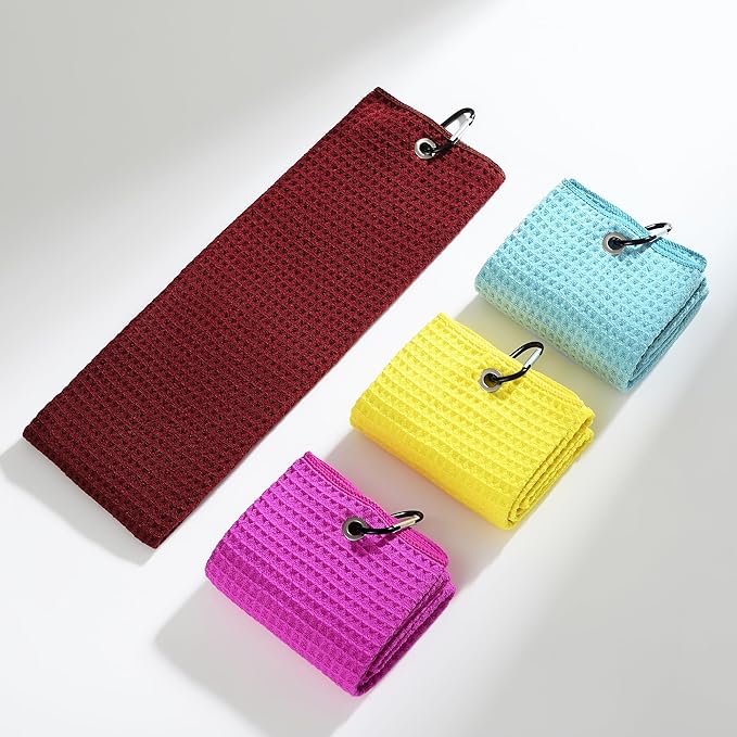 Mile High Life Premium Waffle-Weave Golf Towel | 16" X 24" | Extra Absorbent & Quick-Dry | Ultra-Soft Microfiber | Carabiner Clip | Multi-Color Options | Golf Accessory for Men & Women, Wine Red