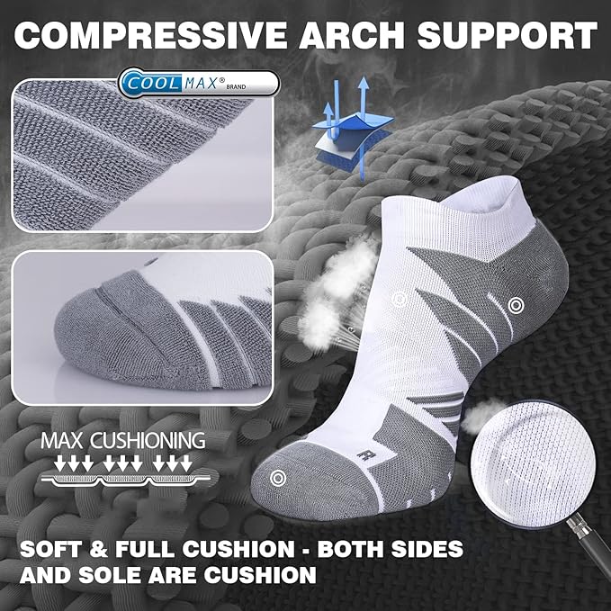 Hylaea No Show Running Athletic Anti-Blister Wicking Coolmax Socks, Seamless Anti-odor
