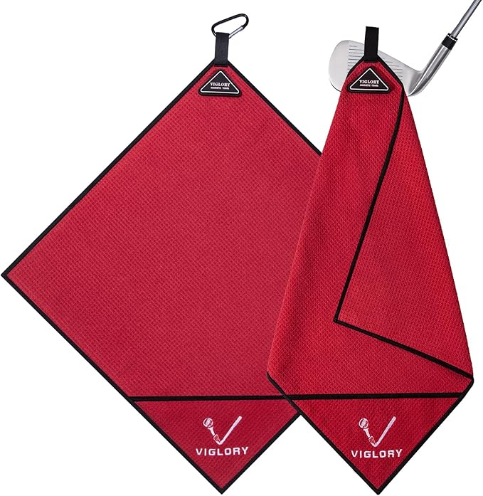Magnetic Golf Towel for Bag 18" x 18" with Clip Exclusive Cleaning Pocket Microfiber Waffle Ultra Absorbent Club Ball Cleaner Essential Golf Accessories and Gifts for Men Women(Red 1 Pack)