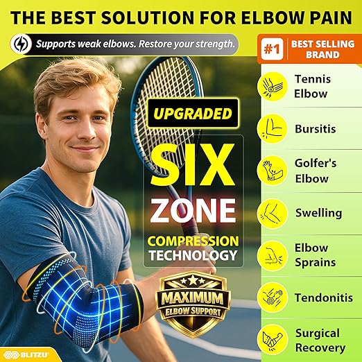 BLITZU Elbow Compression Sleeve for Tendonitis 2 Pack, Tennis Elbow Brace Support for Men and Women Golfers Elbow Pain Relief, Arthritis, Bursitis, Arm Brace for Workout, Weightlifting Pink M