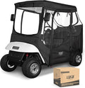 10L0L 2/4 Passenger Golf Cart Driving Enclosure for EZGO TXT/RXV Model, 4-Sided Clear Window 600D Rain Cover All Weather Windproof Waterproof - Black/Beige