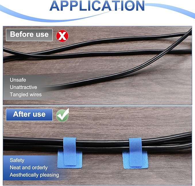 100-Pack Hook and Loop Cable Ties, 3.5 x 1.1 Inch Adjustable Self-Adhesive Cord Organizer for Desk/Home/Wall/Office Essentials, Cable Management Under Desk [Blue]