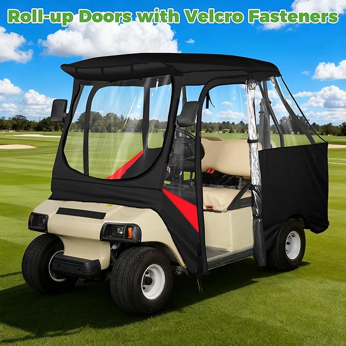 10L0L 4 Passenger Golf Cart Enclosure for Club Car DS Short Roof, 600D Waterproof Golf Cart Rain Cover, Heavy Duty Driving Enclosure, Snowproof Windproof, with Clear PVC Windows & Tail Light Panel