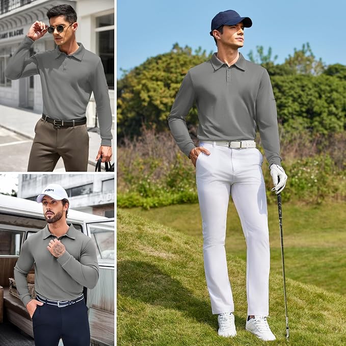 Deyeek Men's Polo Shirts Long Sleeve Golf Polo Shirts for Men Quick Dry UPF 50+ Sun Protection Polos Casual Collared Shirts