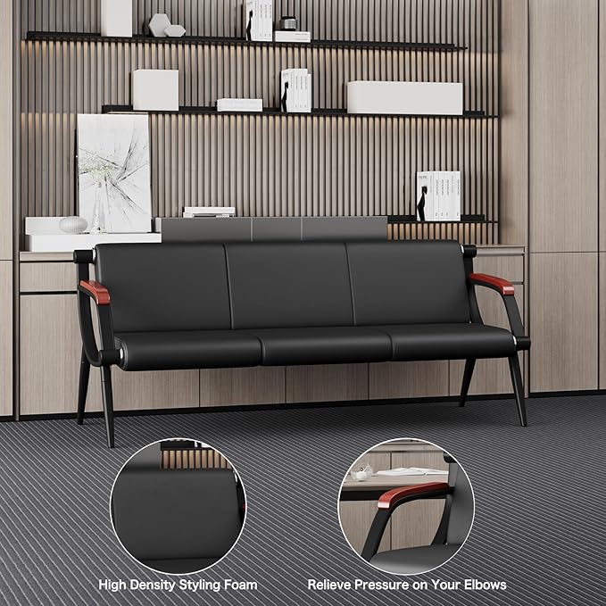 wonline Office Waiting Room Chair Bench Set, Black Office Reception Guest Chair with Arms Matching Lobby Bench for Clinic, Hospital, Airport, Salon, Bank, Barber Waiting Furniture