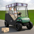 10L0L 3-Sided Track Style Golf Cart Enclosure fit 2 Passenger Yamaha G29 Drive,Waterproof 600D Oxford Cloth Yamaha Rain Cover with Aluminum Pre-Drilled Track,Clear PVC Windshield-Striped Valance