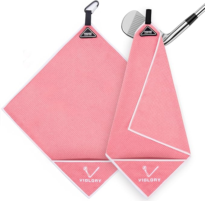 Magnetic Golf Towel for Bag 18" x 18" with Clip Exclusive Cleaning Pocket Microfiber Waffle Ultra Absorbent Club Ball Cleaner Essential Golf Accessories and Gifts for Women(Pink 1 Pack)