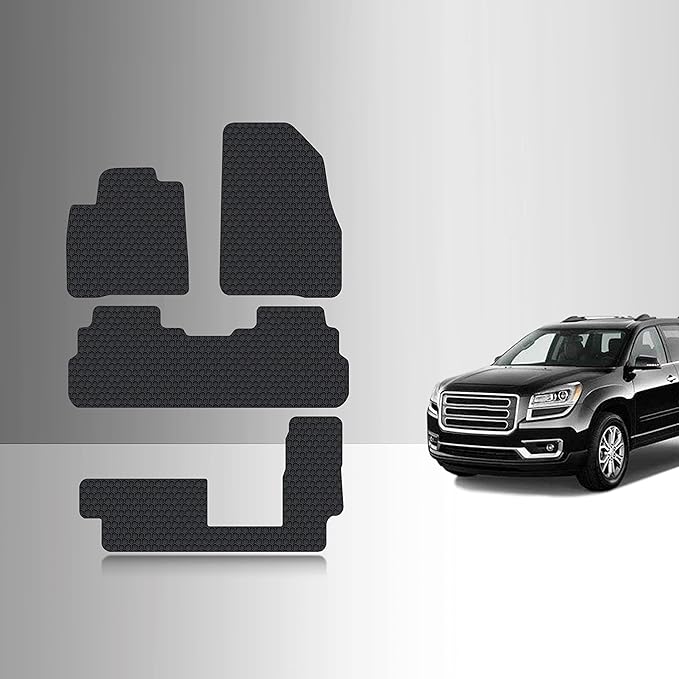 TOUGHPRO Floor Mats Accessories 1st + 2nd + 3rd Row for GMC Acadia (2nd Row Bench) All Weather Heavy Duty (Made in USA) Black Rubber 2017 2018 2019 2020 2021 2022 2023