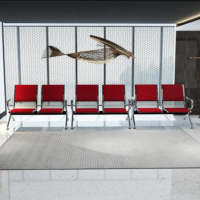 Kinfant Red 6-Seat Waiting Room Chairs with Arms – Heavy-Duty Steel Frame PU Leather Back & Cushioned Seat, Ergonomic Office Reception Guest Chair for Lobby, Clinic, Airport