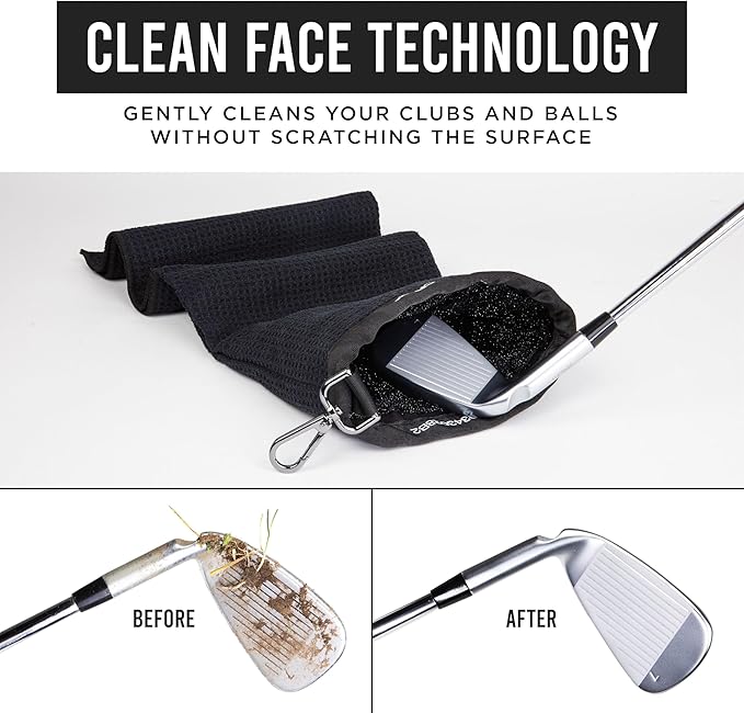 Club Scrub Towel Pro, Golf Club and Ball Cleaning Pouch with Attached Towel, Waterproof Exterior, Clean Face Technology Liner, Machine Washable, Cleans Club Grooves, Waffle-Weave Microfiber