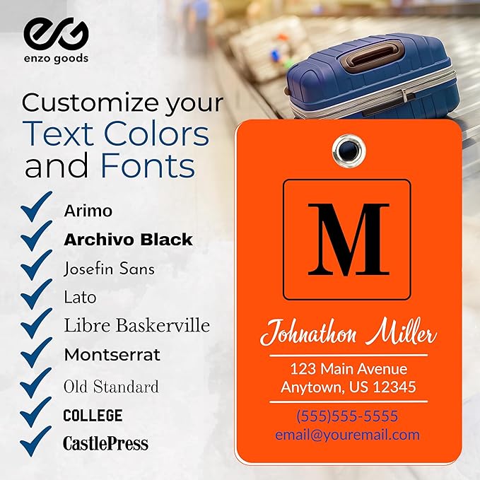 Personalized Luggage Tag | 10 Pack | Custom Luggage Tags for Suitcases | Kids Backpack Tag | 10 Color Options & Choose Font, Font Color