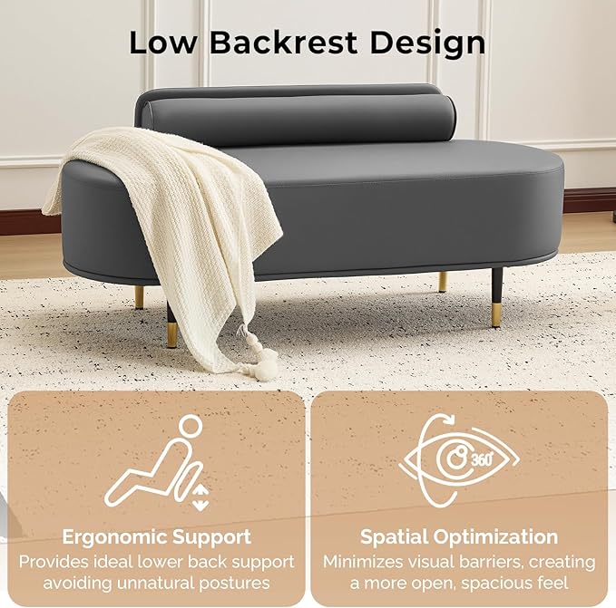 OmySalon Waiting Room Bench with Low Back, 53.5" Office Guest Chair, Faux Leather Upholstered Reception Seating, Lobby Bench for Beauty Salon Barbershop Airport Bank Hall Room Conference
