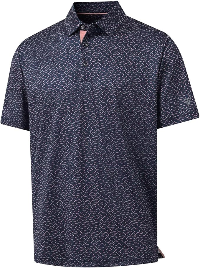 M MAELREG Mens Golf Shirt Short Sleeve Dry Fit Print Moisture Wicking Performance Patterns Collared Polo Shirt