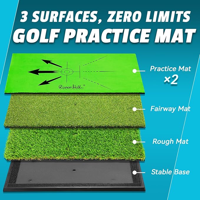 Golf Hitting Mat, Large Golf Practice Mat 25"X13" W/Instant Swing Path Feedback, 4 Replaceable Training Turf with Heavy Duty Rubber Base for Driving/Chipping/Putting, Golf Equipment Indoor & Outdoor