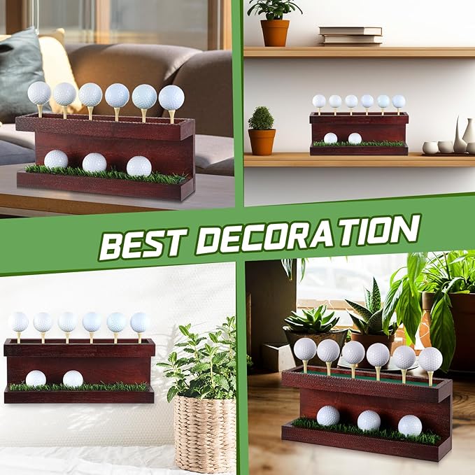 Menkxi Rustic Wood Golf Ball Holder 12.5 x 3 Inch Wall Mounted Vintage Display Stand Floating Shelf with Golf Tees for Christmas Storage Party Decor Supplies