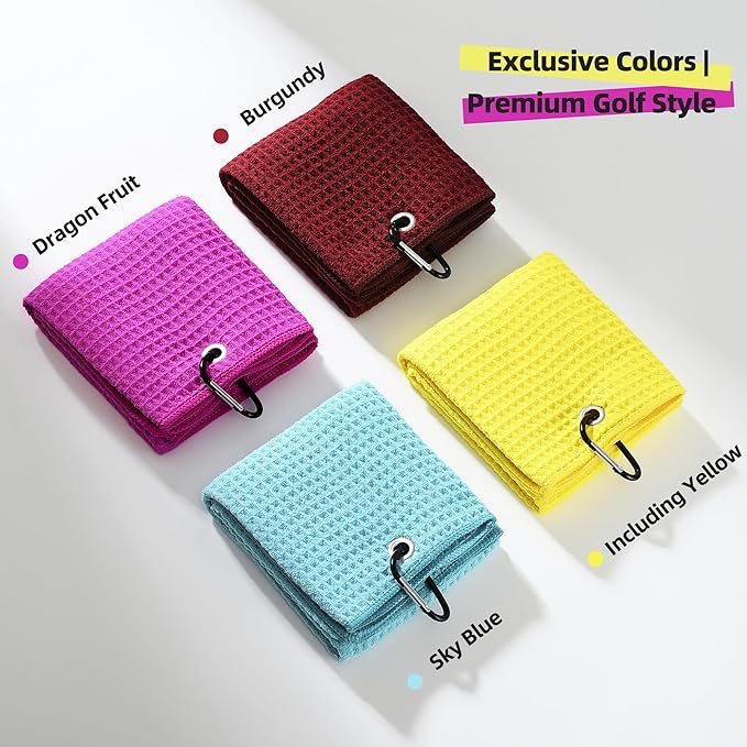 Mile High Life Premium Waffle-Weave Golf Towel | 16" X 24" | Extra Absorbent & Quick-Dry | Ultra-Soft Microfiber | Carabiner Clip | Multi-Color Options | Golf Accessory for Men & Women, Wine Red