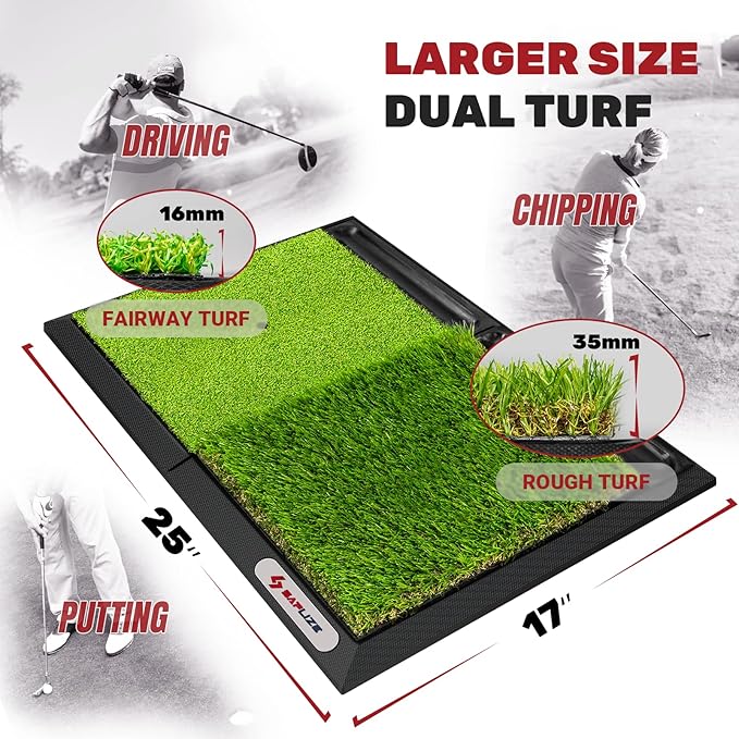 SAPLIZE Foldable Heavy-Duty Golf Hitting Mat with 10mm EVA Backing for Indoor/Outdoor Swing & Chipping, Golf Accessories & Gift for Men & Women