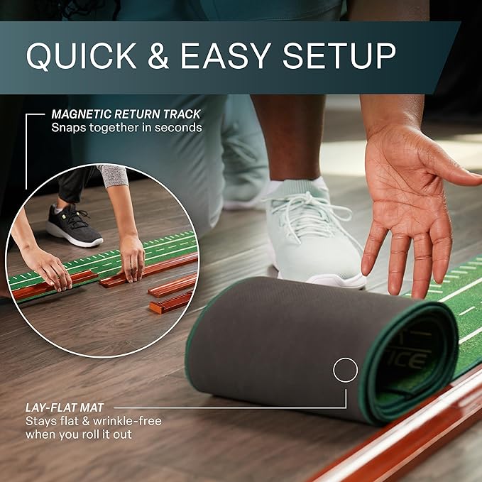Perfect Practice Golf Putting Mat - Portable Putting Green, Indoor & Outdoor Practice, with Ball Return - Golf Training Aid for Home, Office, Backyard - Golfing Gifts for Men