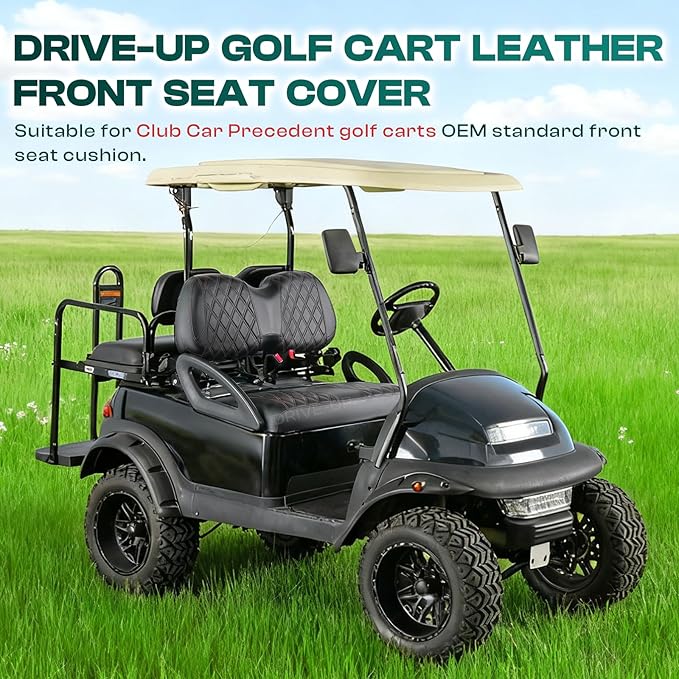 Drive-up Golf Cart Seat Covers, Black Diamond PVC Club Car Precedent Seat Covers, Brown Stitching Golf Seat and Backrest Covers for Club Car Front Seat, Wipe Clean, W aterproof