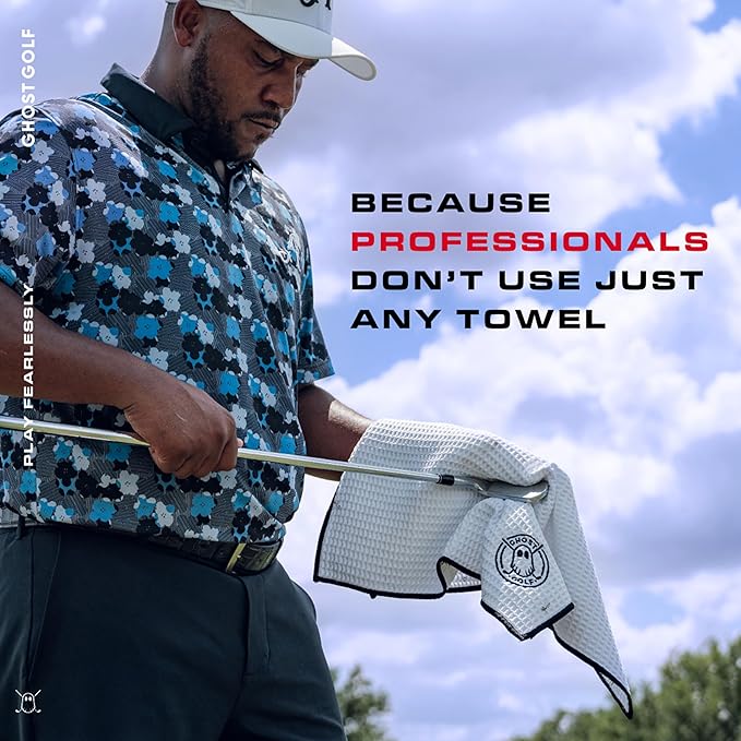 Ghost Golf Magnetic Towel (Greenside) - Premium Ultra-Absorbent Microfiber Golf Towel with Magnet for Golf Carts or Clubs - 18" x 18" Golfing Gear - Waffle Weave Pattern (Blue)
