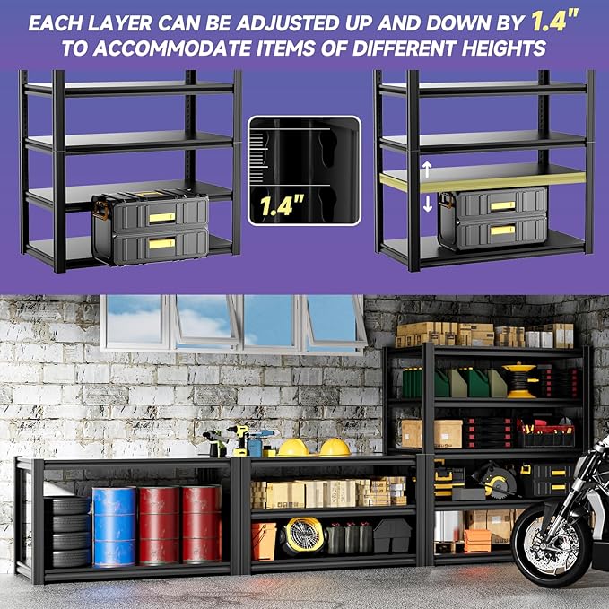 5-Tier 40”D X 20”W X 72”H Heavy Duty Garage Storage Shelves 2500LBS Basement Shelving Heavy Duty Adjustable Unit Rack Metal Rack(Black)