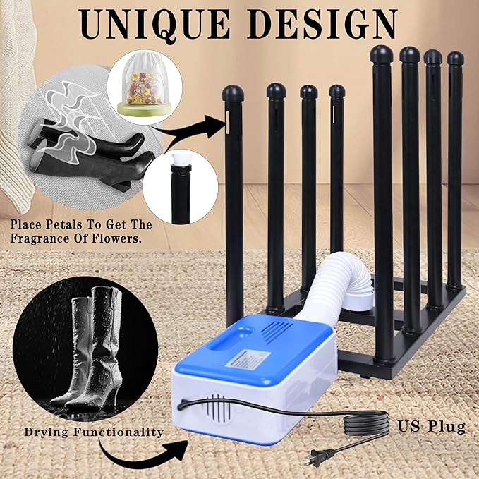 Boot Rack Organizer Tall Boots Boot Storage Free Standing Shoe Racks Black Metal for Dorm Room, Closet, Entryway, Bedroom for 4 Pairs With Multifunctional Portable Dryer 600W(54.1 * 50 * 30)