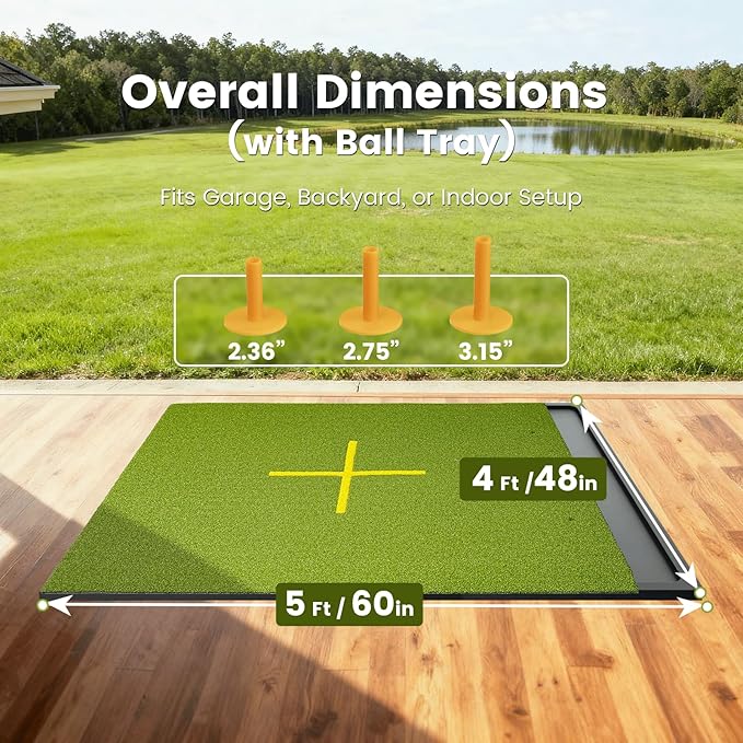 Golf Mat Indoor Outdoor with Stance Guide Cross-Line, 5x4ft & 6x4ft, 26mm & 31mm Thickness Green Turf Practice Mats for Hitting Training Swing, for Men, Dad, Husband & Golf Lovers