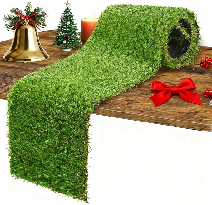 GLOBREEN Artificial Grass Table Runner 72 Inches Green Christmas Mantle Decor Table Centerpiece Football Golf Party Decorations Faux Turf for Wedding Birthday Dining Baby Shower