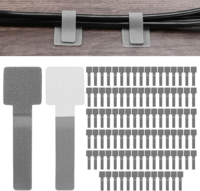 100-Pack Hook and Loop Cable Ties, 3.5 x 1.1 Inch Adjustable Self-Adhesive Cord Organizer for Desk/Home/Wall/Office Essentials, Cable Management Under Desk [Gray]