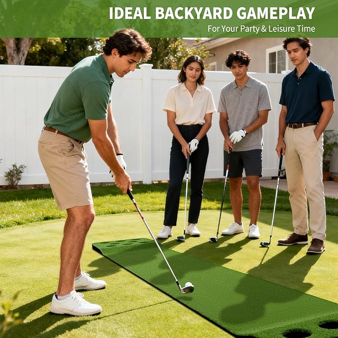 Wekin Indoor Putting Green Mat with 2 Putters, 2 Balls,12 Hole Covers, Golf Training Mat for Party Game, Great Gifts for Men