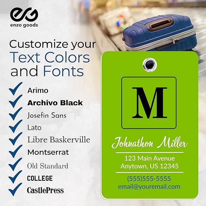 Personalized Luggage Tag | 6 Pack | Custom Luggage Tags for Suitcases | Kids Backpack Tag | 10 Color Options & Choose Font, Font Color