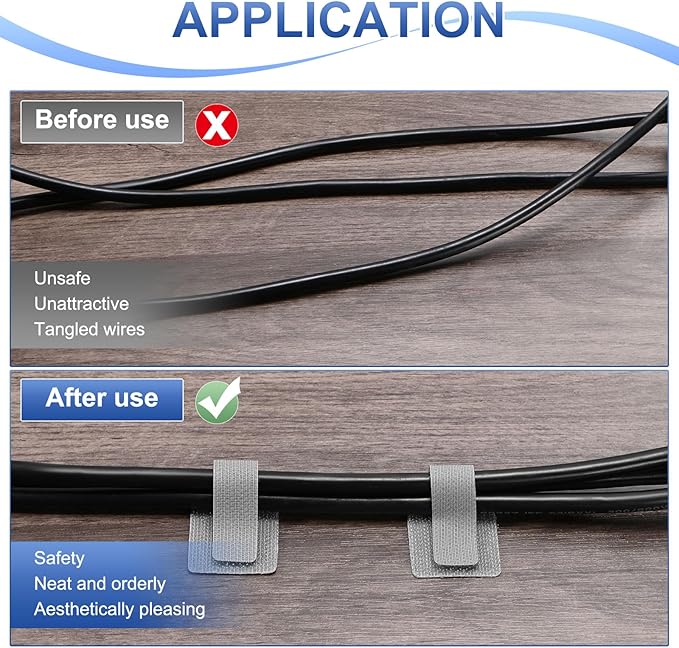 100-Pack Hook and Loop Cable Ties, 3.5 x 1.1 Inch Adjustable Self-Adhesive Cord Organizer for Desk/Home/Wall/Office Essentials, Cable Management Under Desk [Gray]