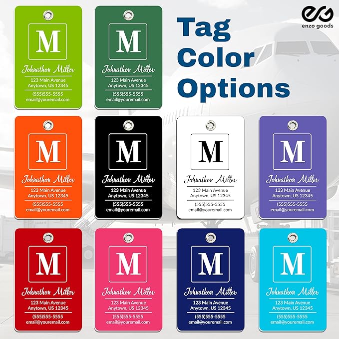 Personalized Luggage Tag | 6 Pack | Custom Luggage Tags for Suitcases | Kids Backpack Tag | 10 Color Options & Choose Font, Font Color
