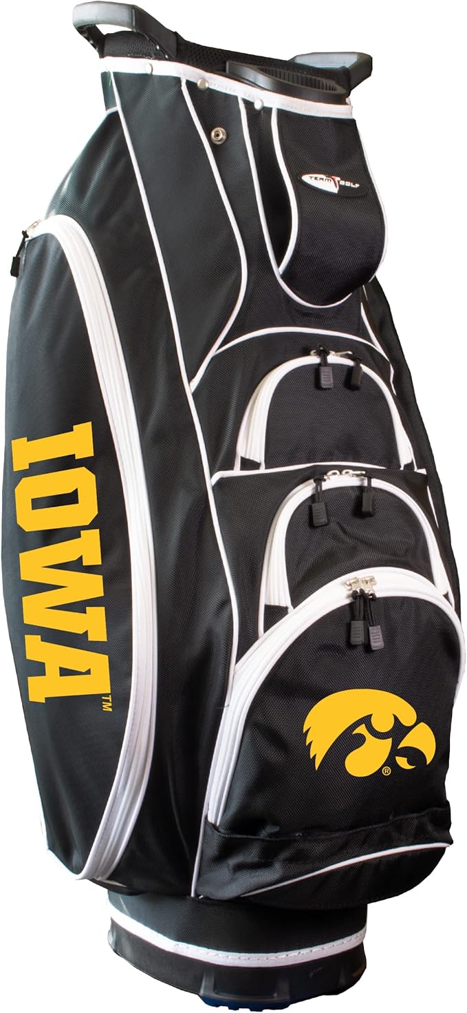 Team Golf NCAA Lightweight, 10-Way Club Divider, Spring Action Stand, Insulated Cooler Pocket, Velcro Glove and Umbrella Holder & Lift Assist Handles
