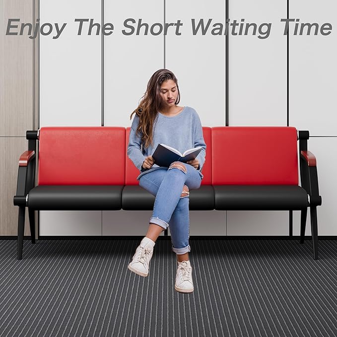 wonline Waiting Room Bench, Office Furniture Reception Chairs with Arms, Leather Chairs is Suitable for Clinic,Airport,Hospital,Barber,Salon,Bank-(Red&Black,4pcs)