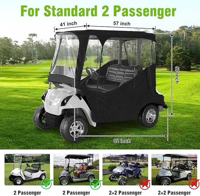 2-Person Golf Cart Rain Enclosure for EZGO TXT/RXV | All-Weather Waterproof Driving Cover with 600D Fabric & 4-Side Clear PVC Windows | Windproof & Full Protection