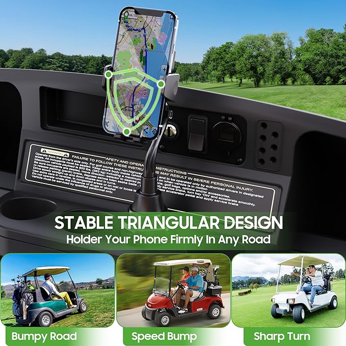 10L0L Golf Cart Phone Holder, Universal Cup Holder Phone Mount for All 4.0-6.8" Cellphones, for Yamaha EZGO Club Car and Car, Truck, Etc - Ultra-Sturdy & Non-Shaking