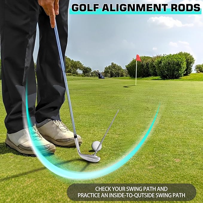 Golf Alignment Rods, 7 Length Adjustments - Golf Alignment Stick Corrector Lie Angle Tool, Golf Swing Training Aids Aiming Stick - Golf Club Face Aim, Visualize and Align Your Golf Shot