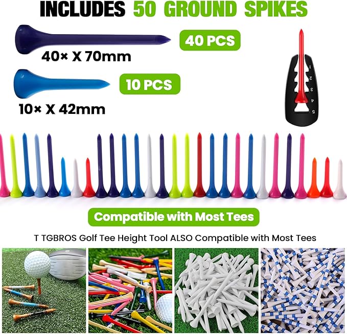 T TGBROS Golf Tee Height Tool with 50 Ground Spikes, Adjustable Tee Setter for Consistent Shots, Golf Training Aid for Drivers & Irons, Precision Tee Height Adjuster for All Skill Levels