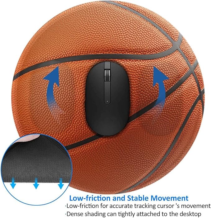Basketball Ball Fun Sport Round Mouse Pad, Small Gaming Mousepad with Stitched Edge, Non-Slip Rubber Base Mouse Mat Office Desk Accessories for Laptop Computer Decor 7.9 X 7.9 Inch