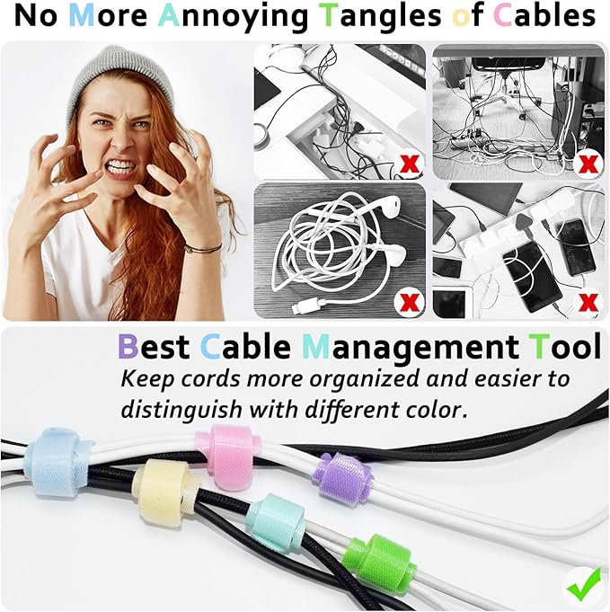 80pcs Cable Ties Reusable Macaron-inspired Color Wire Ties Cable Management Cord Ties Reusable for Electronics Hook and Loop Cable Ties for Computer 4 6 8 Inch with 6 Vibrant Colors