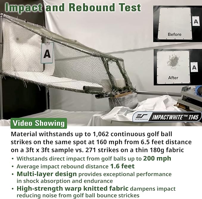 Elite Screens GolfSim DIY 10'x8' Golf Simulator Impact Screen – Indoor Golf Hitting Screen with Grommets, Multi-Sport Ready, Folded Packing for Home Training (DIY10X8-IPW1145-F)