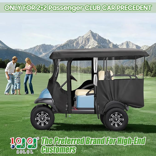 10L0L 4 Passenger Golf Cart Enclosure for Club Car Precedent/Onward/Tempo -94.5'' Extended Roof with Security Side Mirror Openings,600D Waterproof Portable Golf Cart Rain Cover Driving Enclosure