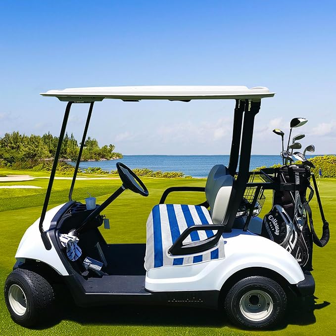 YOKYHOM Golf Cart Seat Covers, Stripes Blue Golf Cart Seat Towel Blanket Keeps Seat Comfortable and Clean, 100% Microfiber, 51''x 31'', for EZGO, Yamaha, Club Car and More 2-Seat Golf Carts