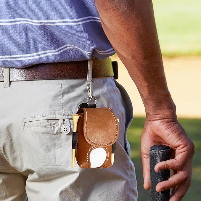 Leather Golf Ball Holder - Golf Ball Storage Pocket, Tee Bag with Sturdy Leather, Convenient and Tee Carry Pouch, Accessories Organizer for Course or Practice, Portable Pocket