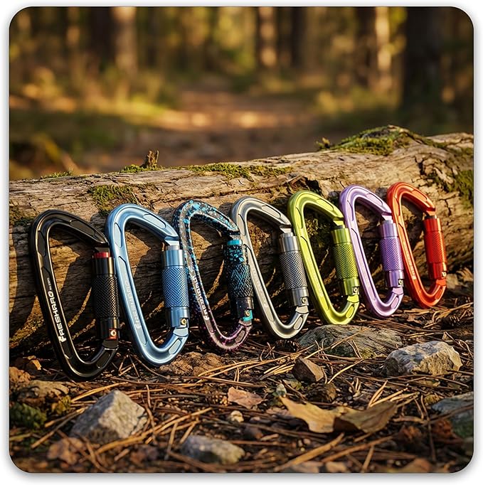 FresKaro UIAA Certified 25KN Auto Locking Climbing Carabiner Clips, Twist Lock, and Heavy Duty Carabiners for Rock Climbing, Rappelling, and Mountaineering, D Shaped